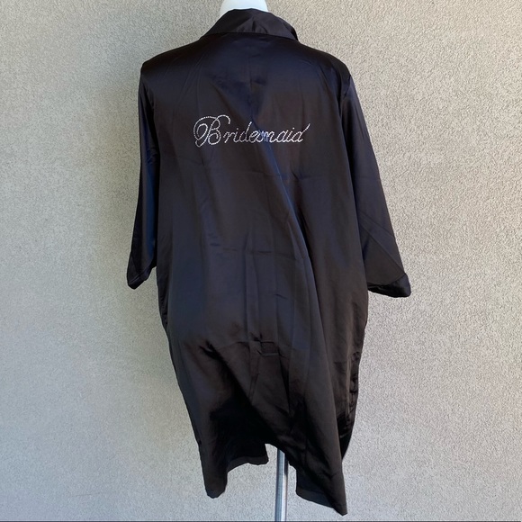 Black Rhinestone Diamante Bridesmaid Satin Robe - Picture 4 of 9